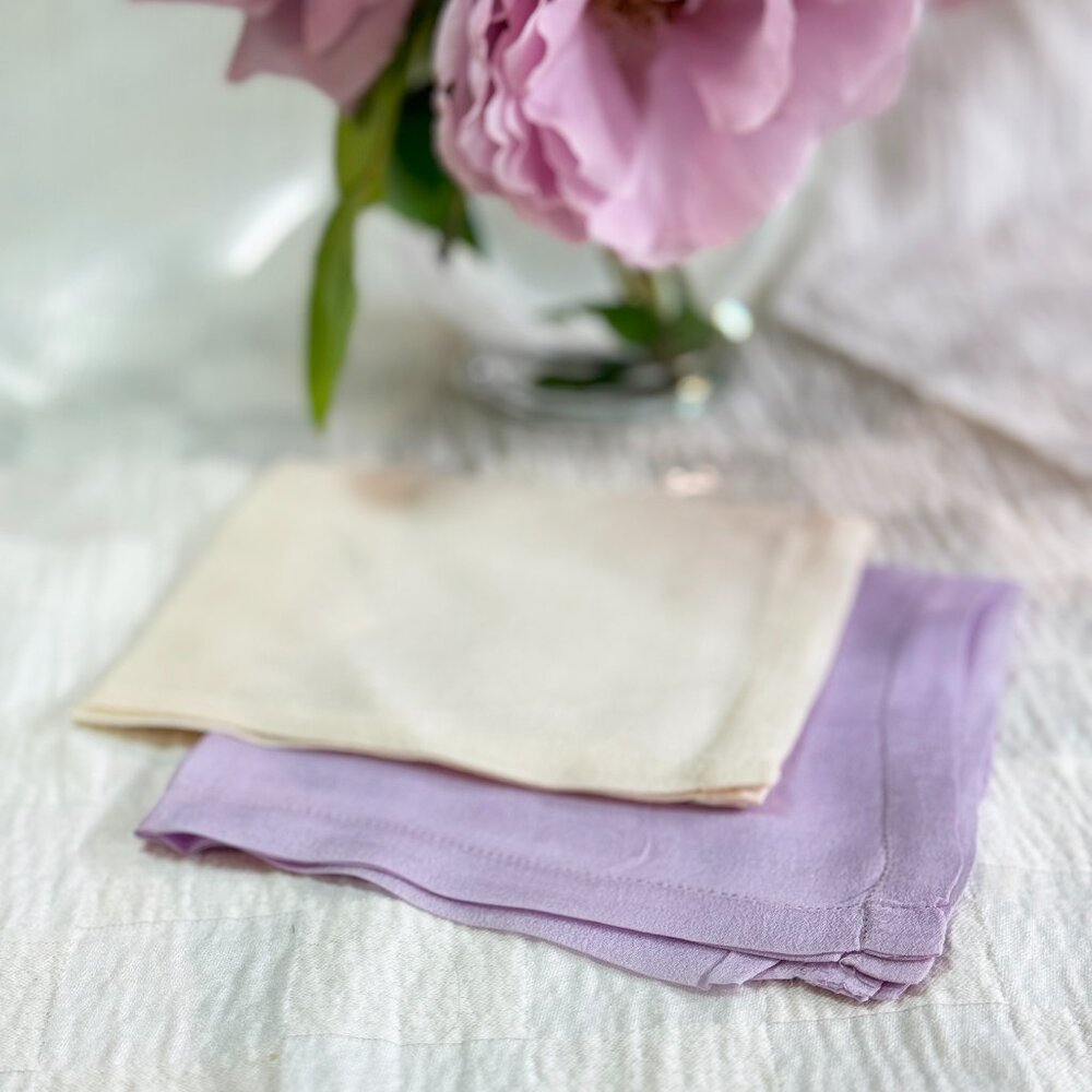 100% Silk Handkerchiefs Lavender Cream Sheer Soft Luxury No Pattern Hemmed Edge